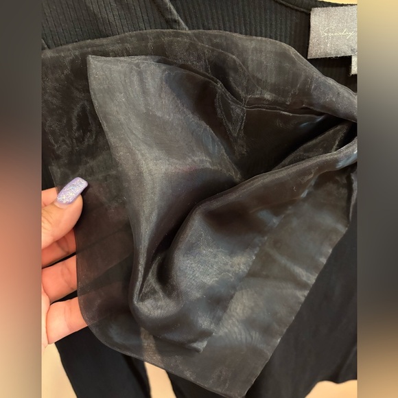 Anthropologie Sunday in Brooklyn Black Ribbed Bow Top Women’s Size Medium - Picture 7 of 14